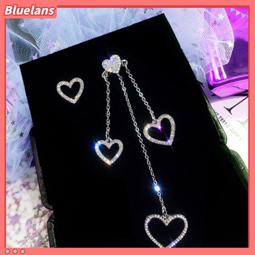 Anting Rantai Panjang Bentuk Kupu-Kupu Dan Hati Aksen Berlian Imitasi Untuk Wanita