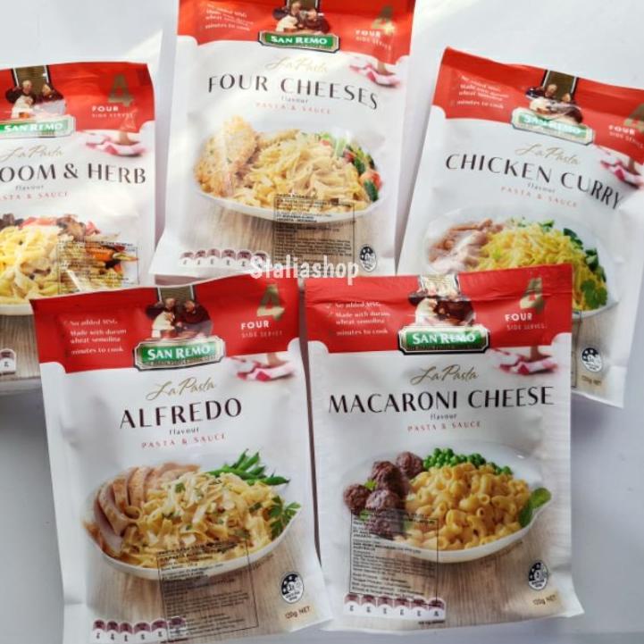 

CSL1x1W--San Remo La Pasta Macaroni Cheese Alfredo Four Cheeses Chicken Curry