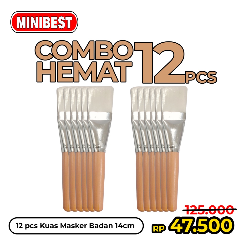 MB COMBO HEMAT 12pcs Kuas Masker Badan / Kuas masker Body gagang kayu 14cm