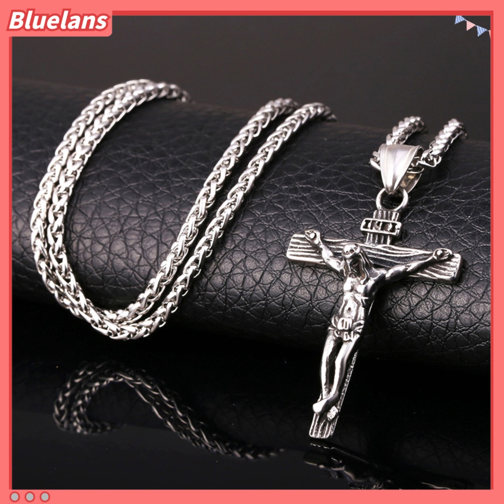 Bluelans Men Necklace Jesus Cross Dangle Anti Rust Stainless Steel Jesus Pendant Necklace Jewelry