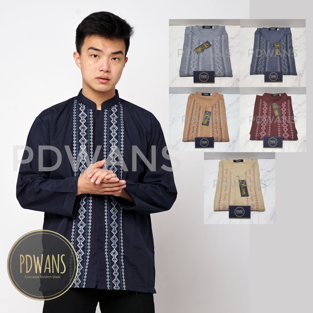 Baju Koko Lengan Panjang Warna Poli Katun Kemeja Koko Muslim Bordir M L XL PDWANS - SFHWPJG02