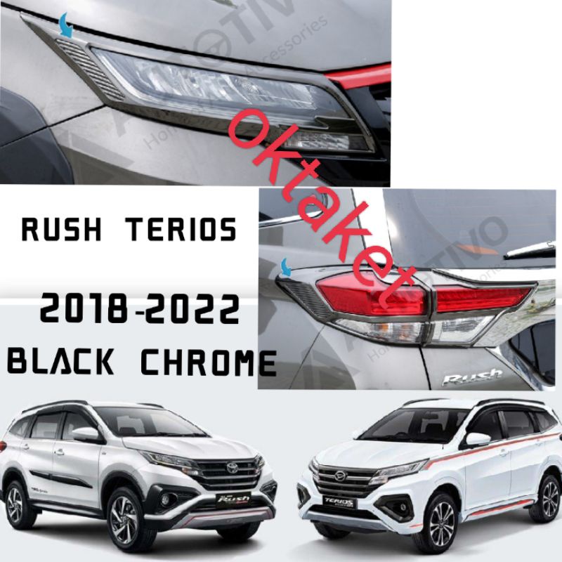 paket garnish lampu depan belakang All new Rush Terios 2018-2022 Gr Sport Black Chrome jsl