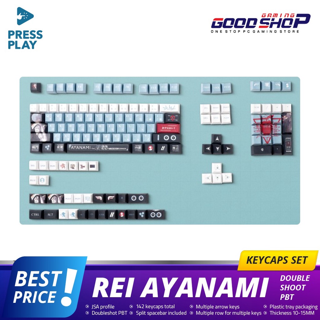 PressPlay Rei Ayanami EVANGELION PBT Dye Sub Keycaps Mechanical Keyboard