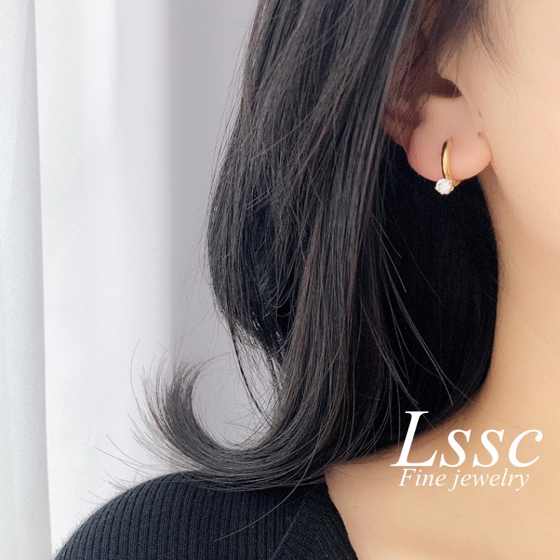 Anting Titanium Anti Karat Korea Permata Satu Emas 18K Mewah Aksesoris Perhiasan Wanita