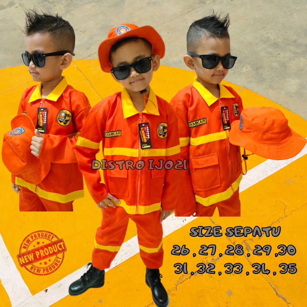 PROFESI ANAK POLISI PEMADAM DAMKAR FUULSET KOMPLIT PAKE SEPATU PDL KOSTUM CARNAVAL AGUSTUSSAN TK PAUD MURAH COD