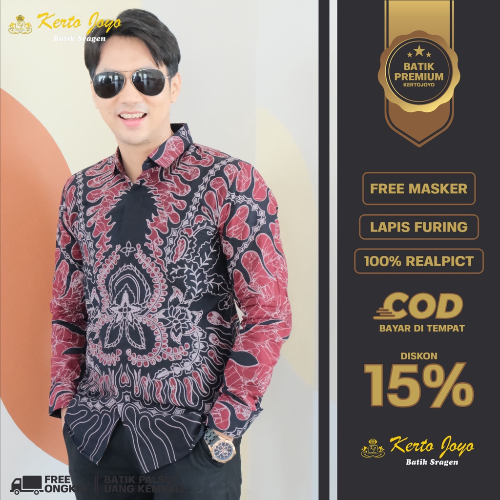 KEMEJA BATIK PRIA LENGAN PANJANG SLIMFIT KATUN FURING HEM BAJU SERAGAM KERJA KANTOR MODERN BATIK PRABUSENO BATIK ELEGAN