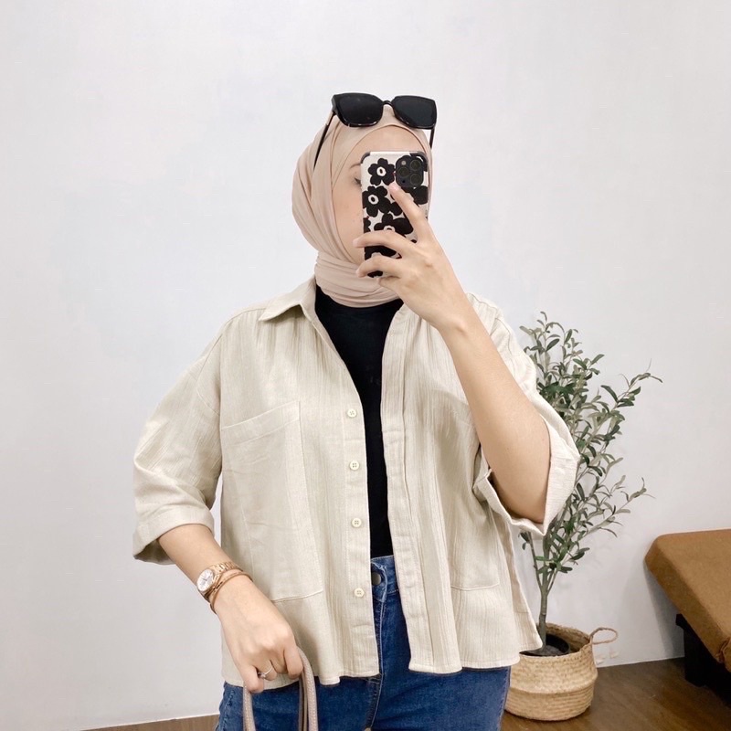 COZIE SHIRT RAYON CRINKLE - KEMEJA OVERSIZE LINEN POCKET