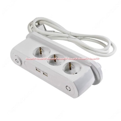 Krisbow Stop Kontak 3Soket &amp; 2Port Usb Colokan Usb Putih White Steker Kris bow Kabel Sambung 3 Lubang Colokan Dengan 2 Soket Usb Port Samping