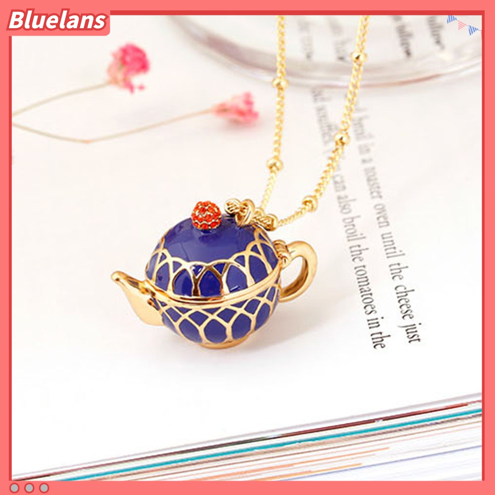 Kalung Rantai Panjang Liontin Teko Teh Aksen Berlian Imitasi Untuk Wanita