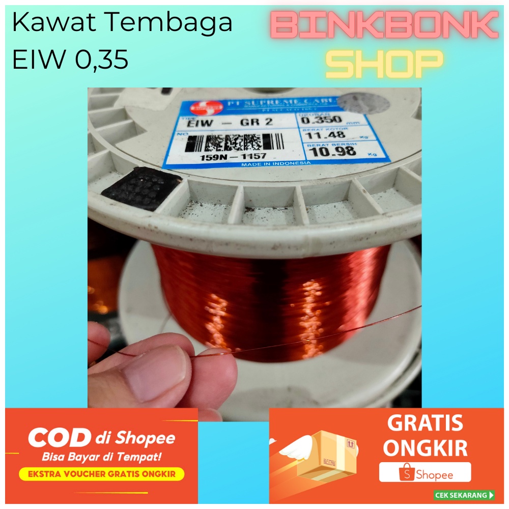 KAWAT TEMBAGA 0.35 EMAIL EIW SUPREME UKURAN 0,35 mm untuk GULUNG REWINDING DINAMO TRAFO TAMIYA KIPAS