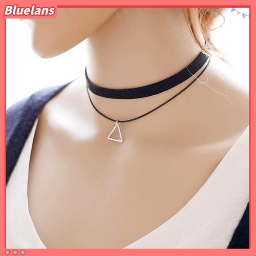Kalung Klavikula Pendek Double Layer Liontin Segitiga Gaya Korea Untuk Wanita