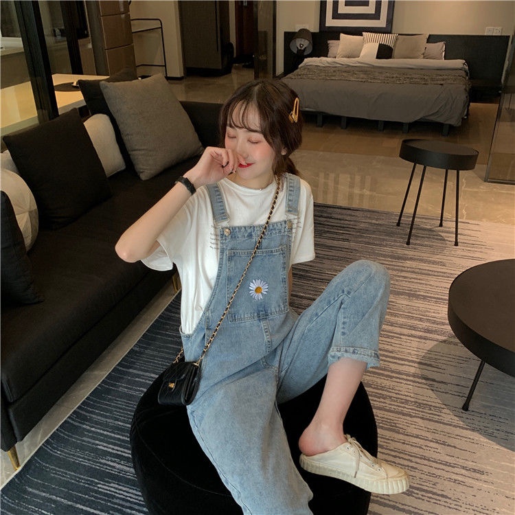 ✅COD Overall Kaki Lebar Longgar Pinggang Tinggi Gaya Korea Wanita---Celana Kodok Jeans Wanita