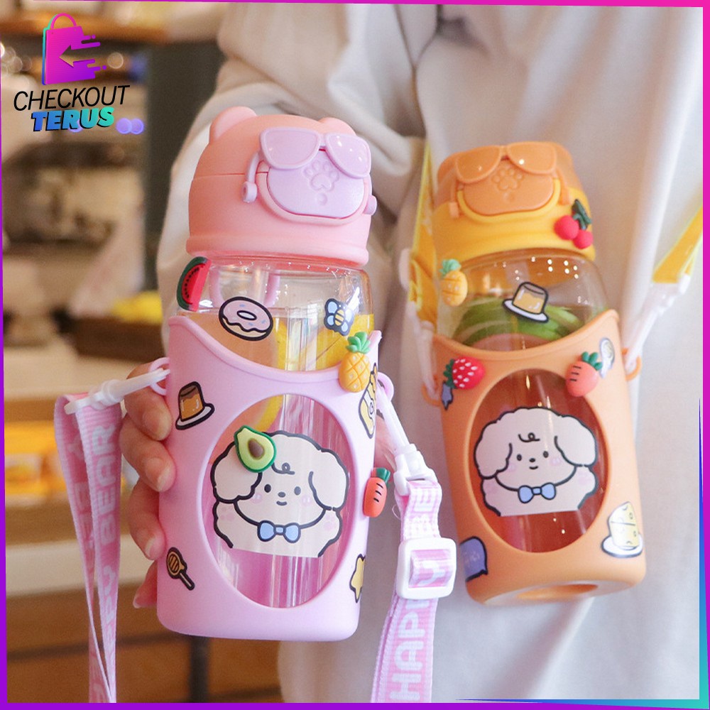 CT C731 C732 Botol Minum Anak Sedotan Motif Boneka Kacamata 500ML  Tumbler Minum Anak Motif Karakter Kartun Gemoy