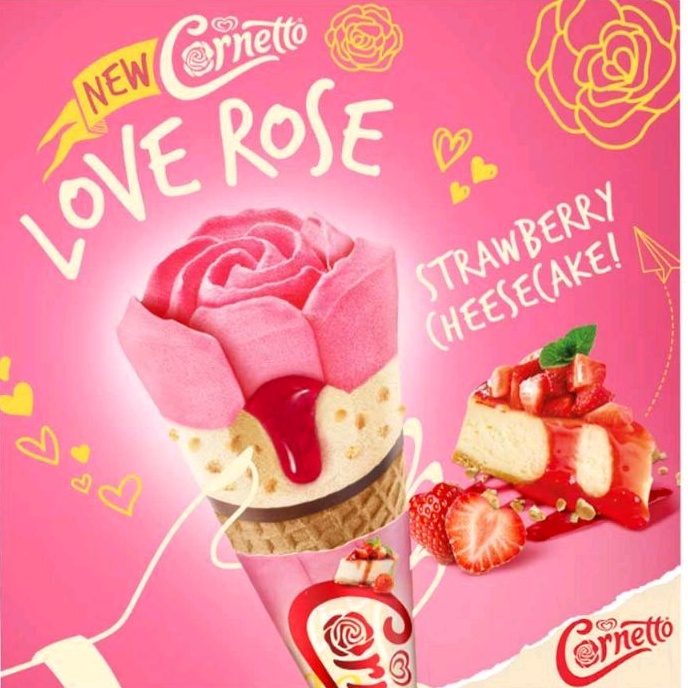 Walls Cornetto Love Rose Strawberry Cheesecake