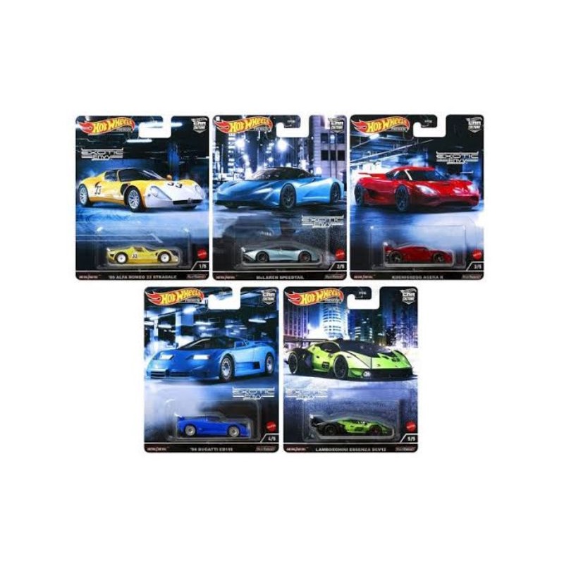 HOT WHEELS EXOTIC ENVY 2022 SET LAMBORGHINI ESSENZA KOENIGSEGG AGERA R 69 ALFA ROMEO 33 STRADALE MCLAREN SPEEDTAIL BUGATTI EB110