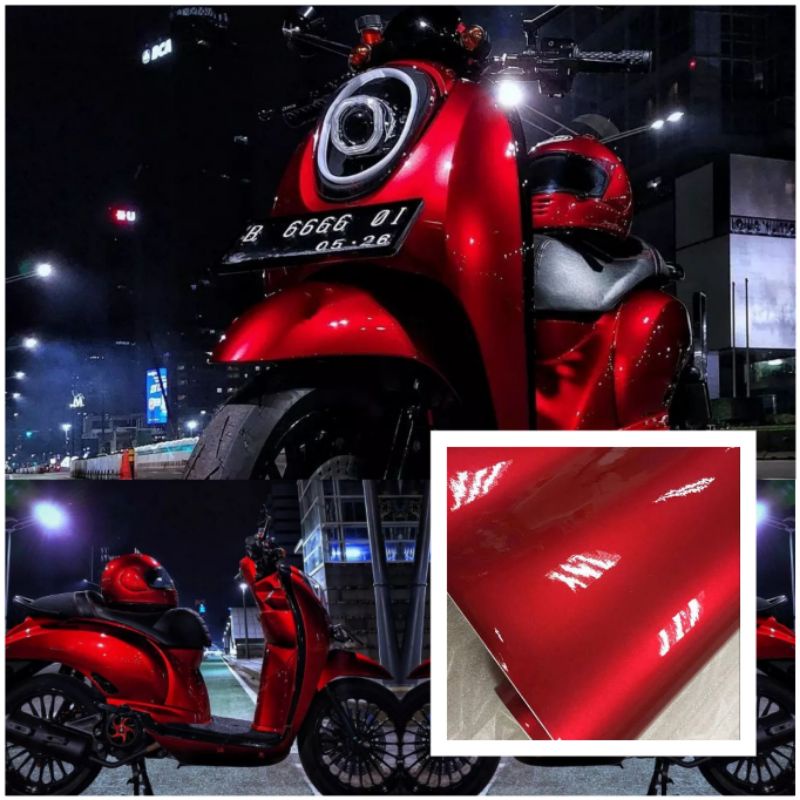 Stiker skotlet merah metalik merah marun / merah candy untuk body mobil dan motor