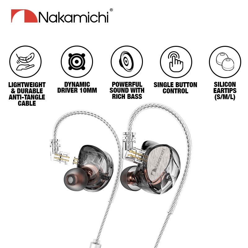 Nakamichi MV 101 Dynamic Driver In Ear Monitor Wired Earphone Mic IEM