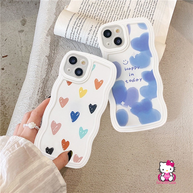 Cartoon Cute Love Heart Case For Samsung A50 A03s A32 A52 A22 A23 A31 A50s A03 A12 A13 A51 A21s A11 A30s A02s A52s M22 M32 M12 M11 F22 Shockproof Wavy Edge Phone Case