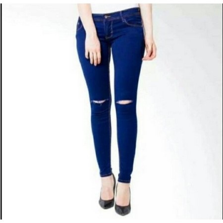 Jeans skinny sobek lutut bahan tebal dan melar