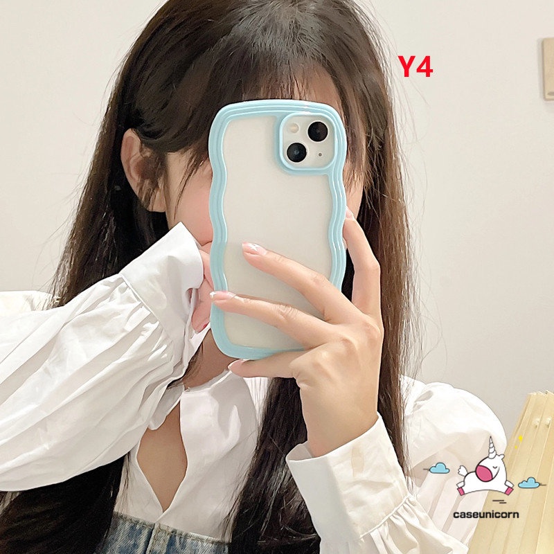 Casing Untuk Redmi 12C 10 9 9A 10A 9C 9T Note 9 8 11 11s 10 10Pro Note10 Note11 Note 10Pro Macaron Candy Color Frame Transparan Mewah Simple Wavy Edge Clear Soft Case