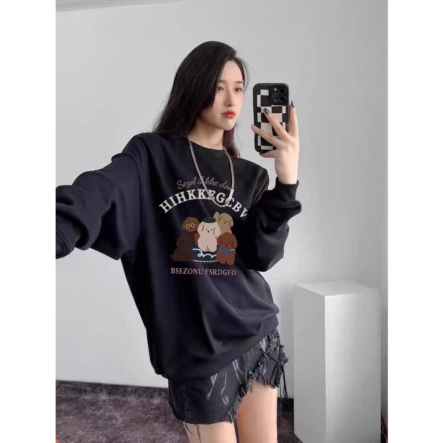 EUNII Sweater Lengan Panjang Cute Teddy Bear Korean Style/Hoodie Oversize/Baju Wanita/Switer Wanita