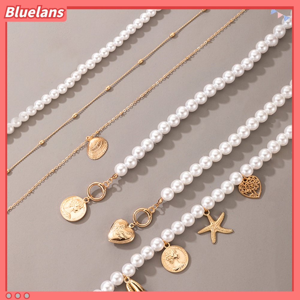 Kalung Rantai Klavikula Hias Mutiara Palsu Bentuk Hati Gaya Retro Untuk Wanita