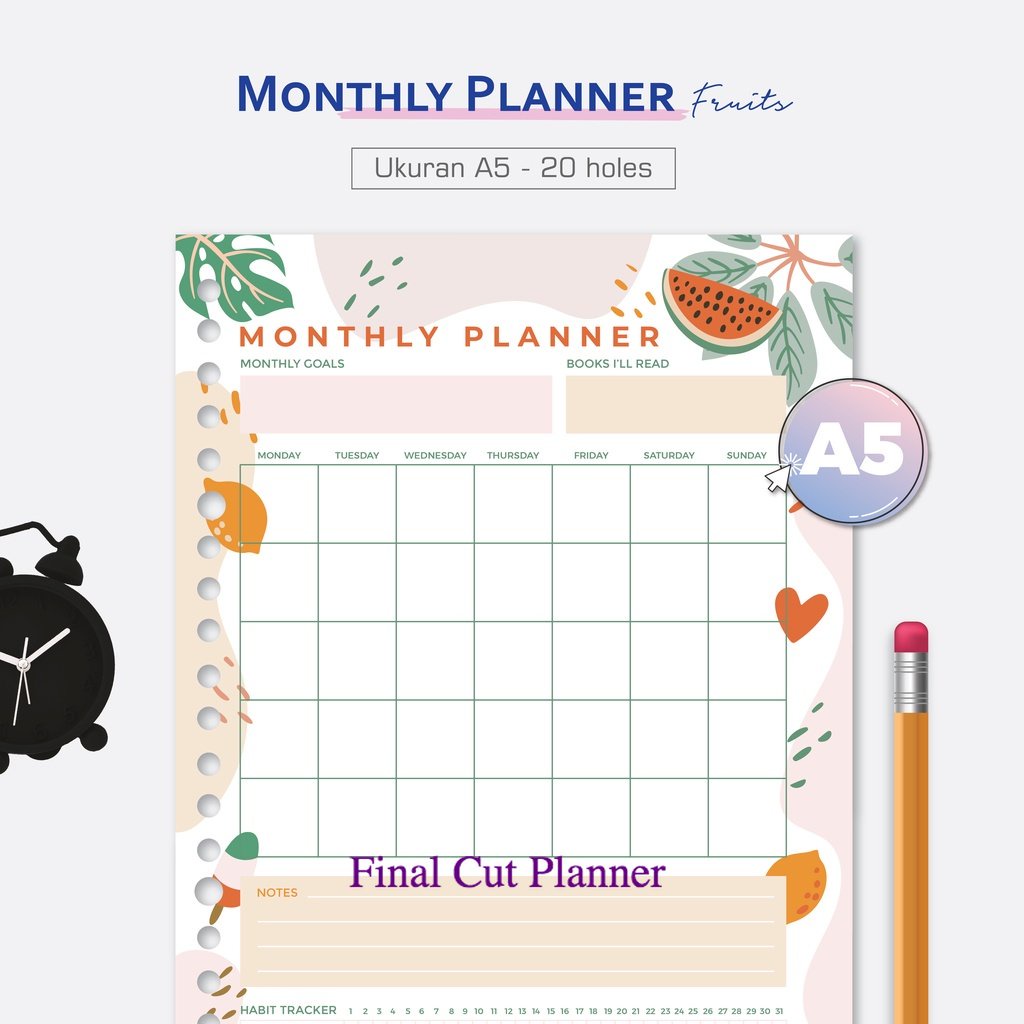 

Bukuqu Loose leaf A5 - L242 Monthly Planner Fruit - Bookpaper - Isi Binder - File - Stationery .
