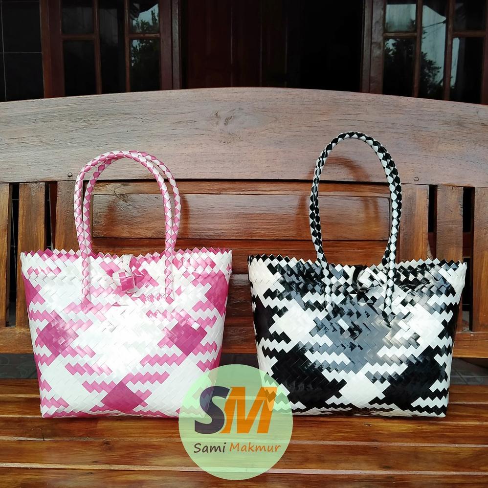 SDY.18Oc22т ▫ Tas Anyaman Plastik Monokrom Kaca Premium bahan plastik Kaca Kilap / Tas Kreasi Piknik