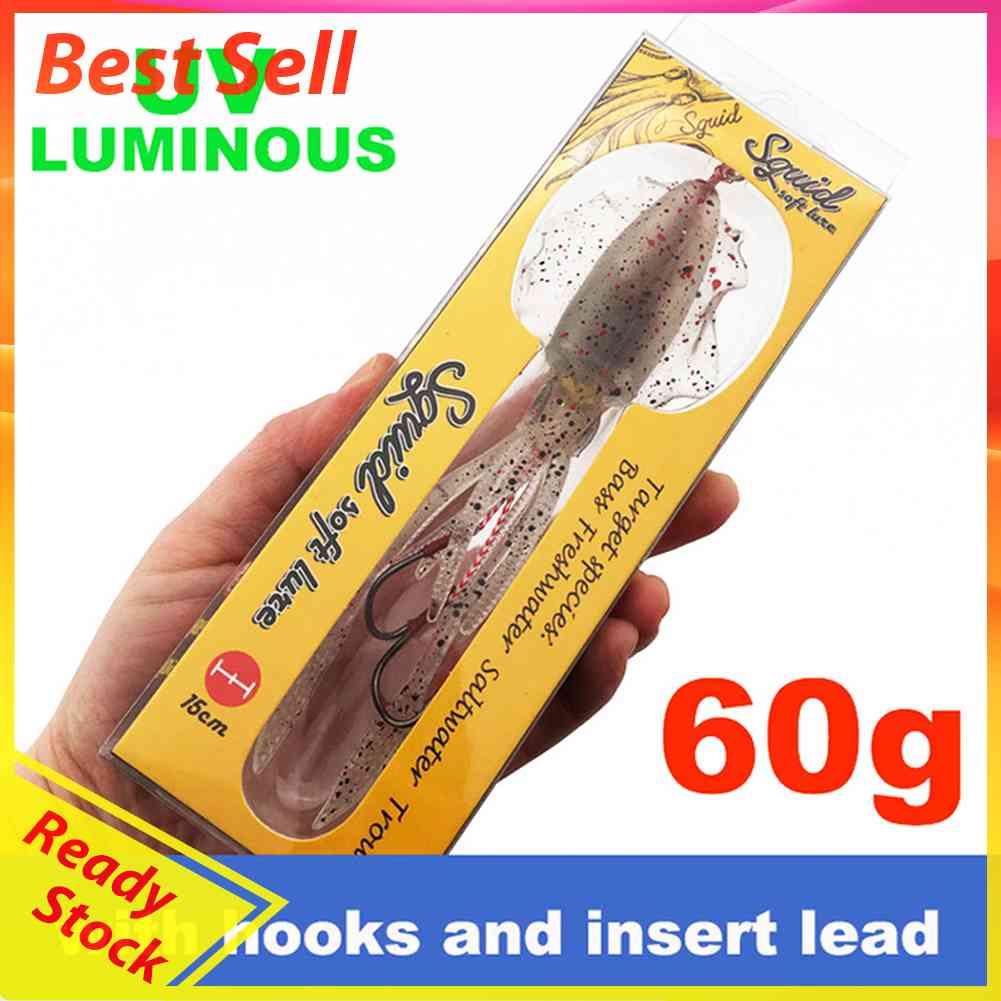 UV Luminous Bionic Squid Fishing Lures 60g 15cm Fake Artificial Soft Bait