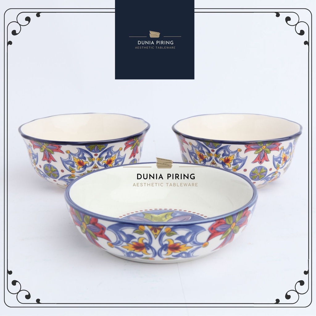 DUNIA PIRING | MANGKOK/ MANGKOK KERAMIK/ MANGKOK MOTIF BOHEMIAN SUMMER