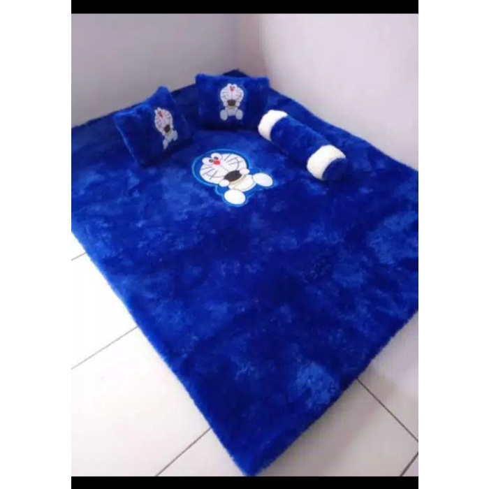 KARPET BULU Surpet Bulu Karakter Tebal Kasur Bulu Karpet Bulu Tebal Led Bisa Nyala - Doraemon tebal 