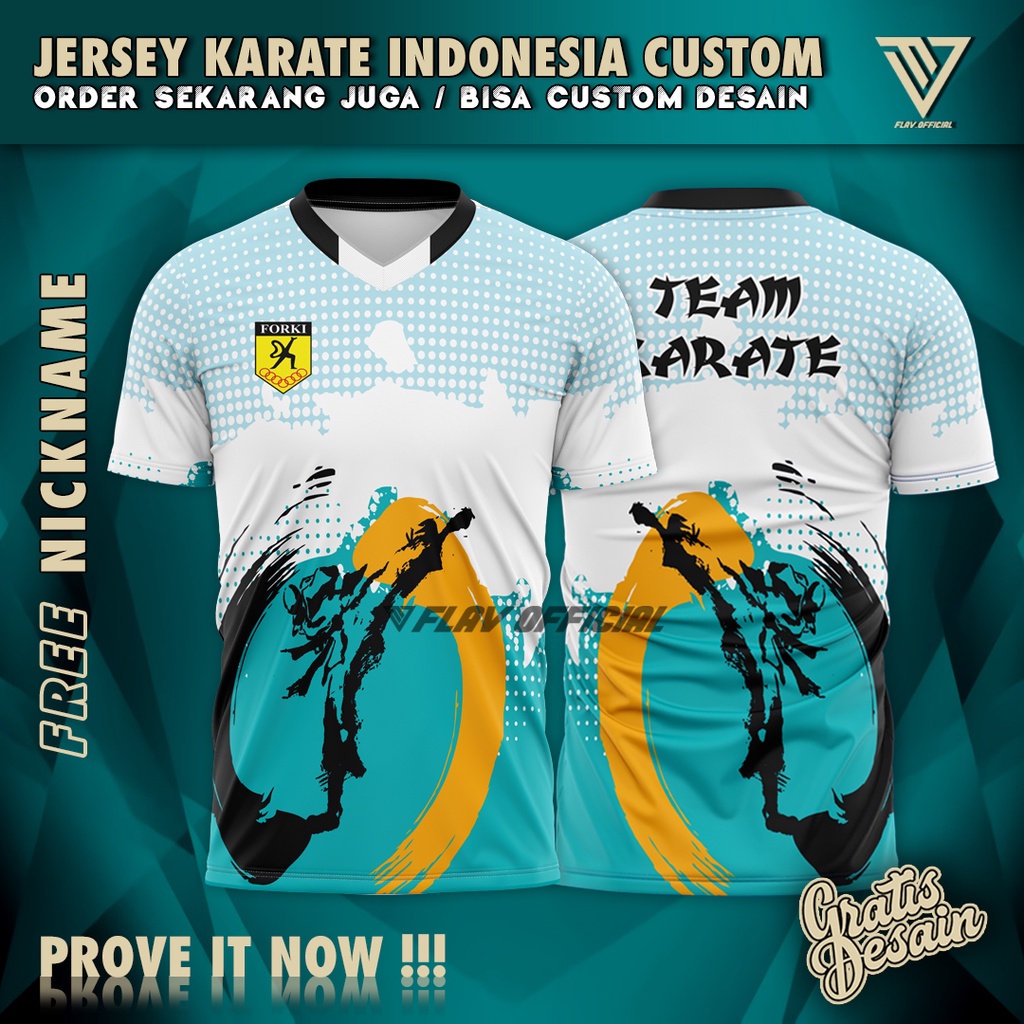 Jual Kaos Jersey Karate Indonesia Custom Desain/Tambah Nama/Logo/Warna