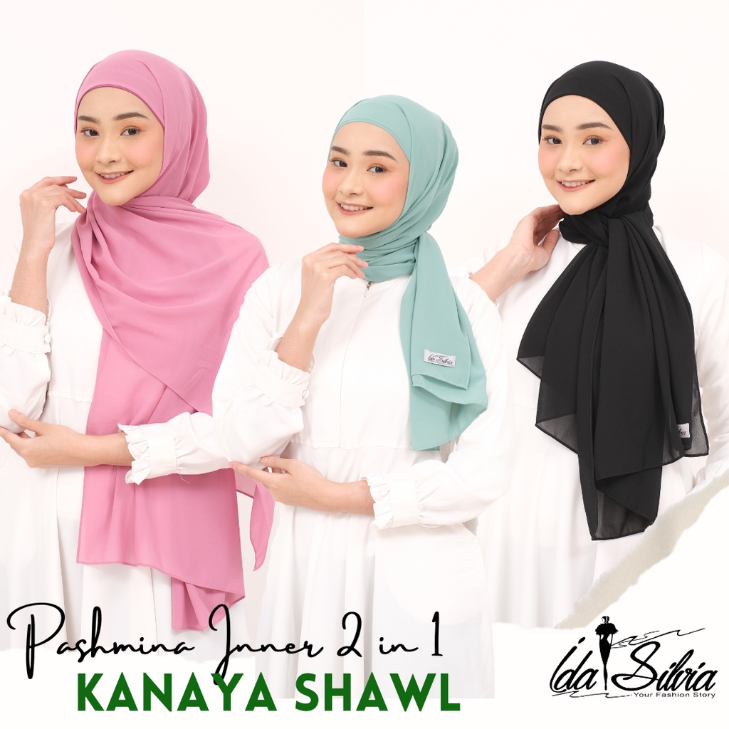 Pashmina Inner 2 in 1 Ceruty Baby Doll Premium / Pashmina Instan / Pashmina Inner Turkey 2 in 1 ceru