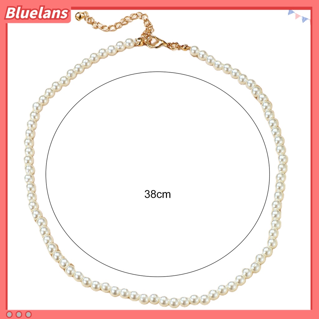 Kalung Choker Pendek Bentuk Bulat Aksen Mutiara Imitasi Bahan Alloy Warna Putih Untuk Wanita