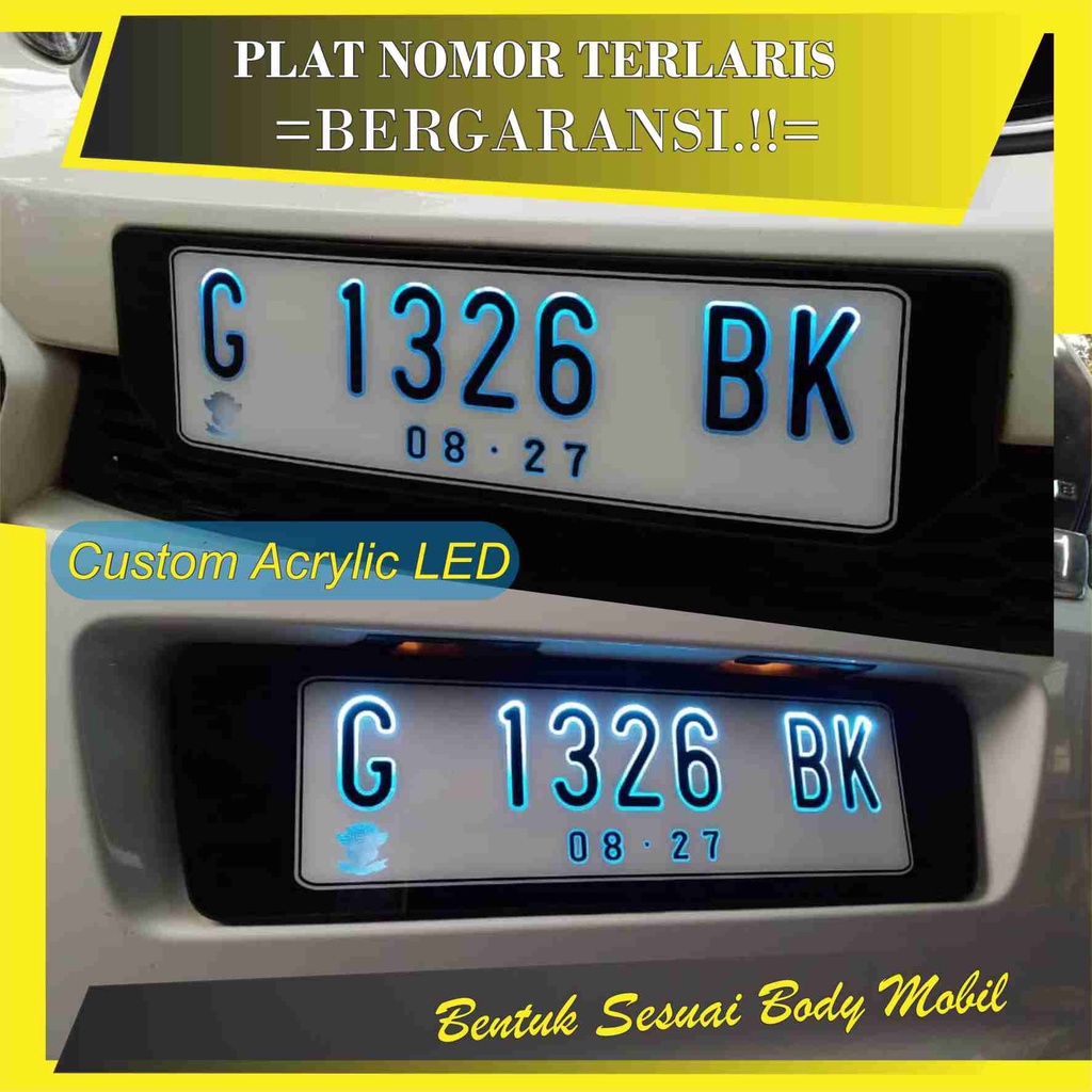 Plat Nomor Mobil Putih Akrilik Led Nyala (BERGARANSI), Custom Variasi Acrylic Terbaru Terlaris