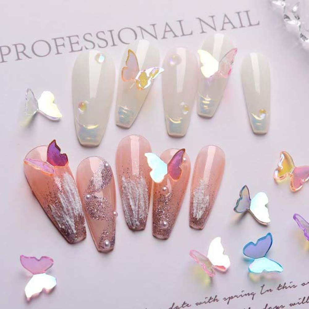 AUGUSTINA Agustina Hiasan Kuku Kupu-Kupu Fashion Symphony Sparkling Aurora Butterfly 3D Nail Jewelry