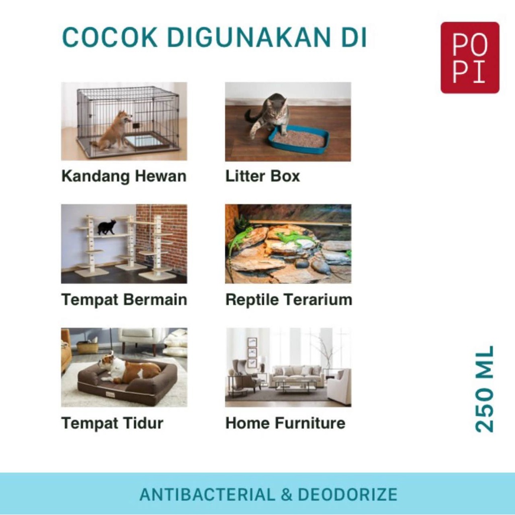 POPI Pet Disinfectant 250ml / Penghilang bau hewan anjing kucing reptil kandang / Aman Wangi