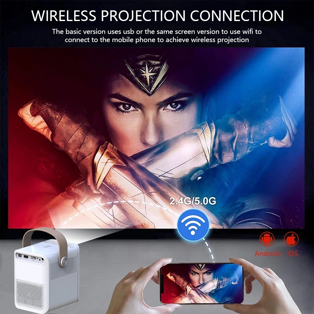 Portable Mini Projector 1080P for phone HD supports ios/Android/Bluetooth wireless LED projector screen Build-in Audio