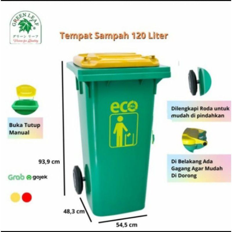 GREEN LEAF ATARI - Tempat Sampah Roda 100 120 240 Liter ECO Dustbin / Tempat Wadah Sampah Roda Besar Tempat Sampah ECO Dustbin 100 120 240 Liter Green Leaf