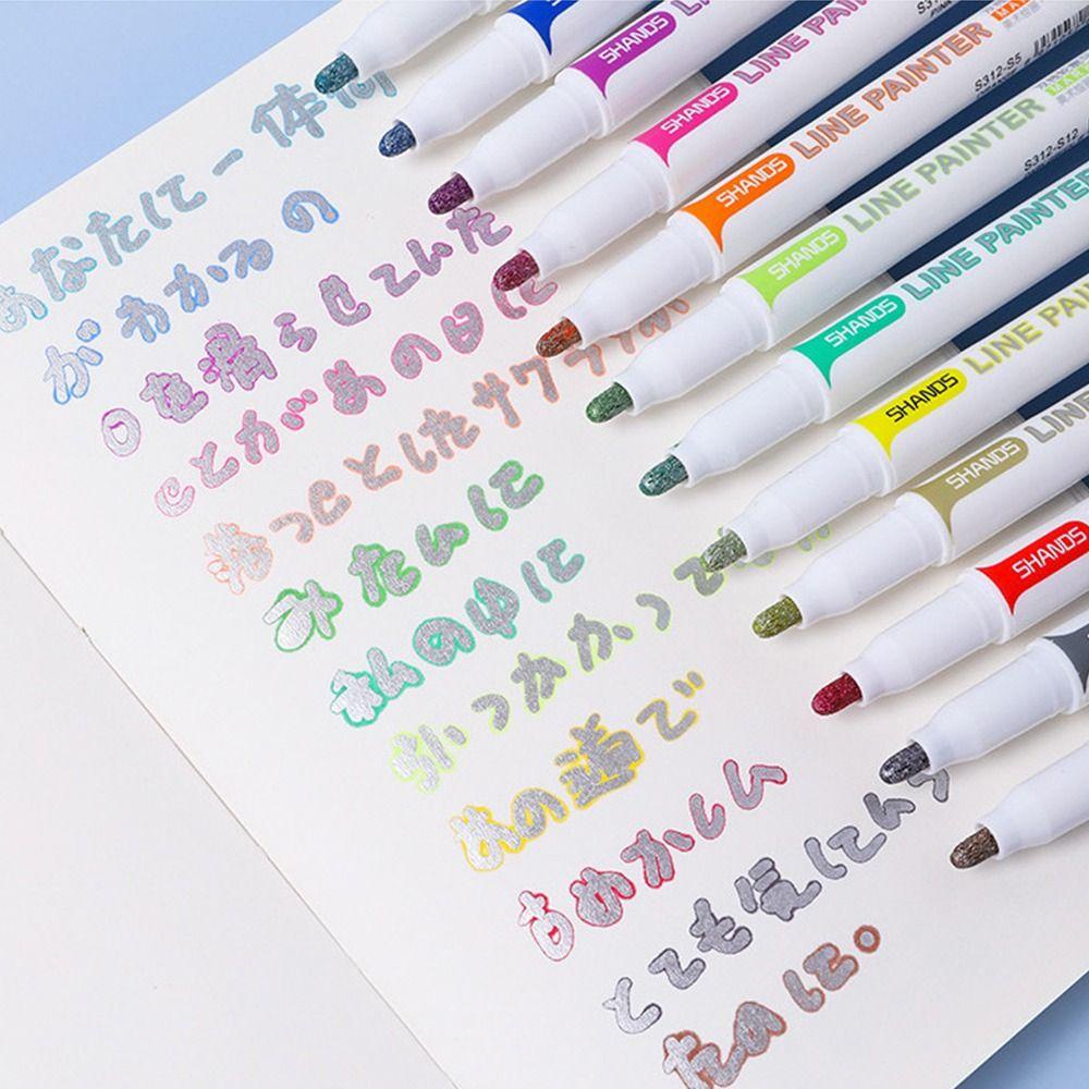 Lanfy Pena Berwarna Garis Ganda DIY Kreativitas Alat Tulis Perlengkapan Kantor Scrapbooking Jurnal Diary Pena Gambar