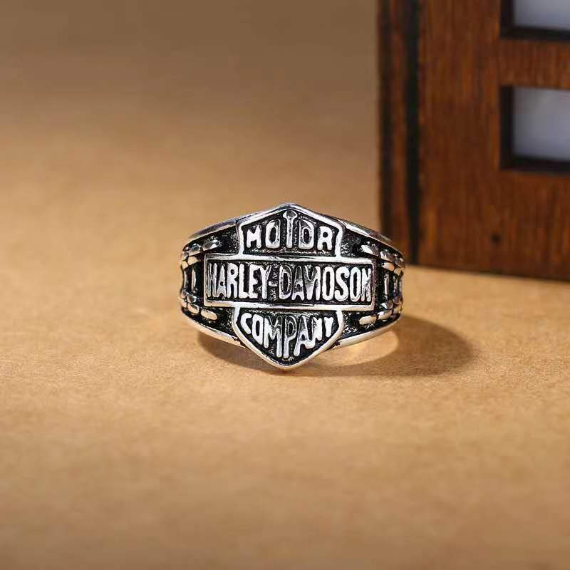 Cincin Model Terbuka Desain Tulisan Harley Gaya vintage Untuk Pria