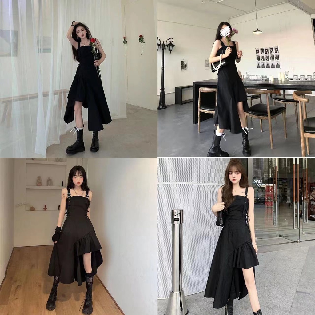 NICO##DRESS HITAM PENDEK/HEPBURN GAYA SLIP GAUN WANITA BARU RASA DESAIN PINGGANG DIKENDALIKAN RENDA HITAM