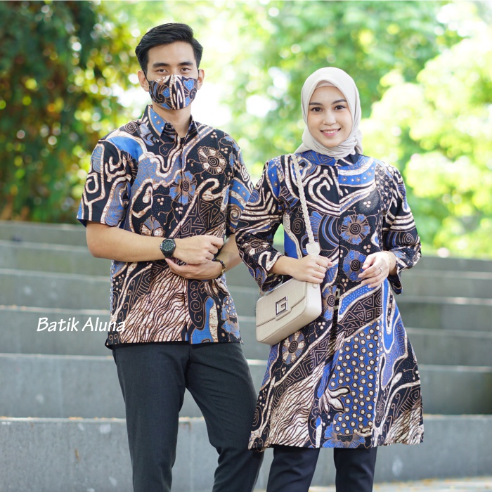 Kemeja Pria Tunik Wanita Couple Batik Premium Batik Aluna CBA 022