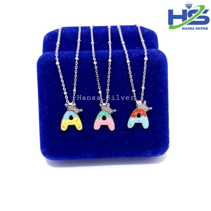 Kalung Perak Anak Asli Silver 925 Lapis Emas Putih Model Rantai Jedar Liontin Huruf Alfabet - Perak Asli 925 Anti Karat