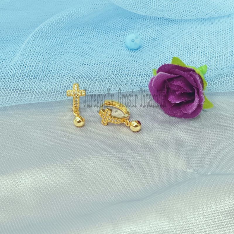 ANTING SALIB MATA BERLIAN PERHIASAN TITANIUM  MEWAH ANTI KARAT&amp;ANTI LUNTUR