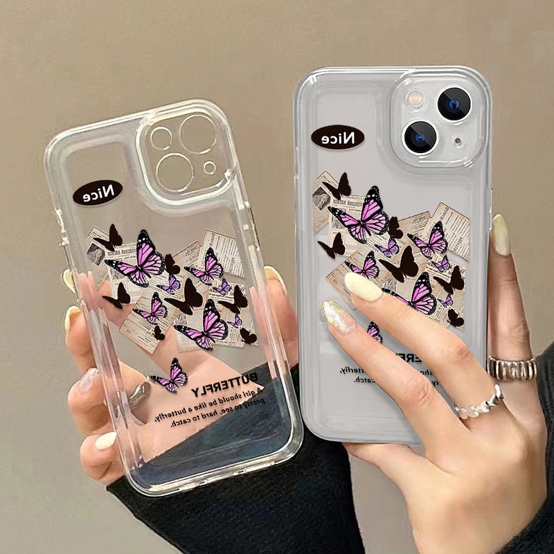 Soft Case TPU Transparan Motif Kupu-Kupu Untuk iPhone 14 13 12 11 Pro Max XS Max XR X 14 8 7 Plus SE 2020 2022