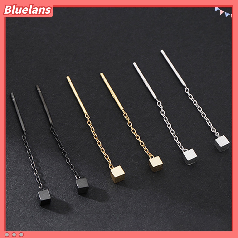 Bluelans Fashion Women Small Geometric Cube Long Dangle Chain Earrings Party Jewelry