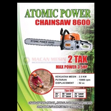 MESIN POTONG KAYU CHAINSAW SINSO SENSO MINI BAR BAJA 22" ATOMIC POWER