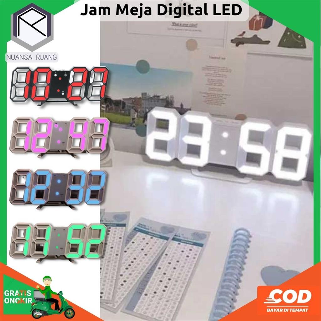 Jam Meja Digital LED Alarm Tanggal Temperatur Suhu Bisa Tempel di Dinding Tembok Sudah Free Baterai 