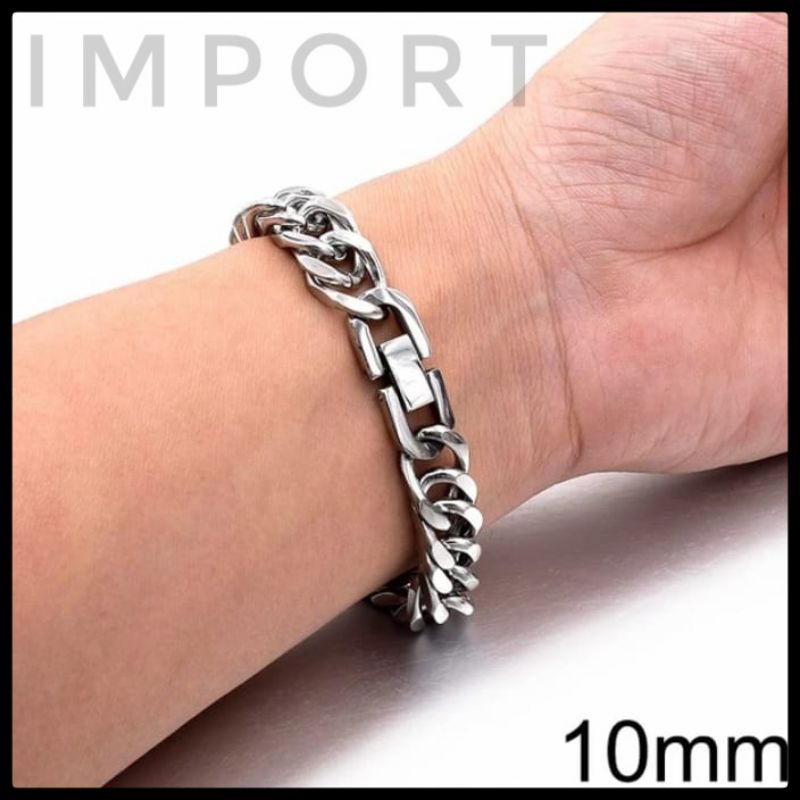 Gelang Titanium Asli Pria Cowok Rantai Besar 10mm Stainless